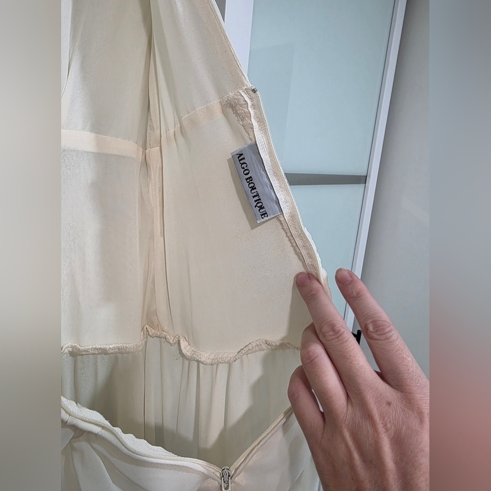 Algo Boutique 🌟 Vintage-Inspired Cream Chiffon Midi Embellished Dress - Picture 13 of 16